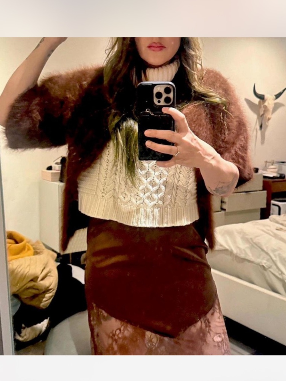 Handmade brown Angora Knitted Vest/cardigan. Extremely Soft like a cloud